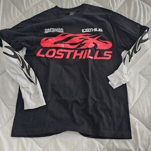 Lost Hills Men's Black Long Sleeve Logo Tee with Red Graphic
